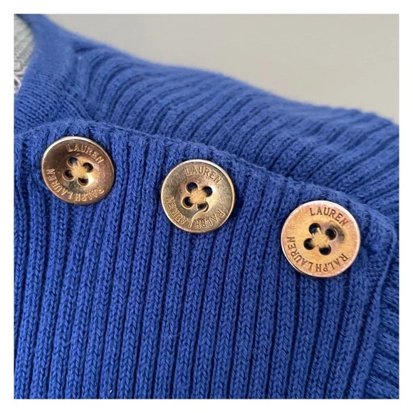 LAUREN RALPH LAUREN RIB KNIT SWEATER STRIPED BLUE BLACK SIZE L - Picture 6 of 6